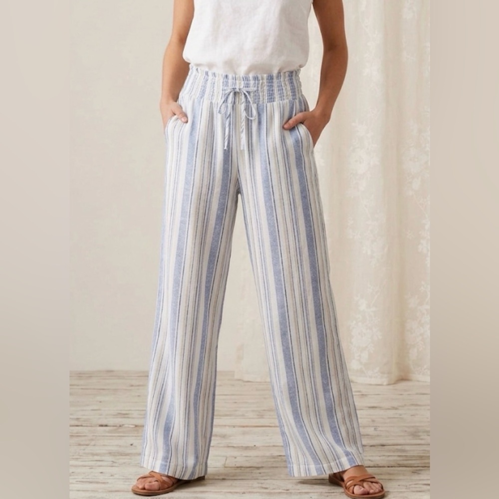 SOLD Striped Wide-Leg Drawstring Pants in Blue & White